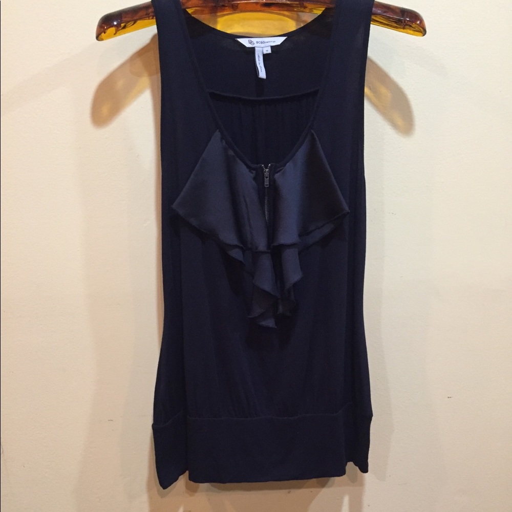 BCBG Super Soft T Shirt with Satin Ruffle & Zipper